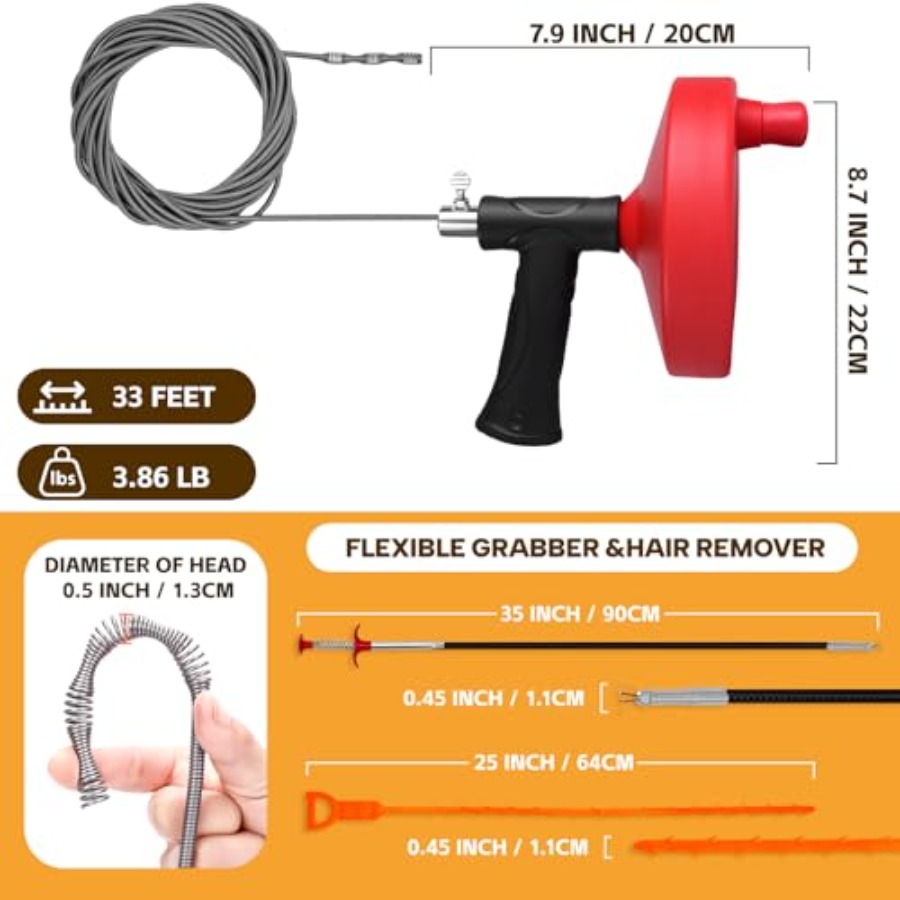 【Spot goods】Drain Auger 33 ft  - Drain Snake Flexible recensie en prijs